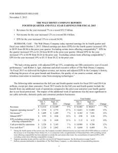 The Walt Disney Company Reports