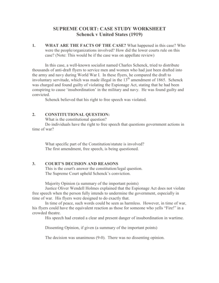 SUPREME COURT CASE STUDY WORKSHEET