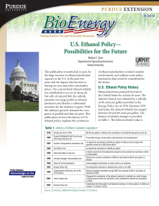 us ethanol Policy— Possibilities for the Future