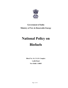 National Policy on Biofuels - Ministry of New and Renewable Energy