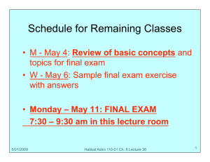 Schedule for Remaining Classes