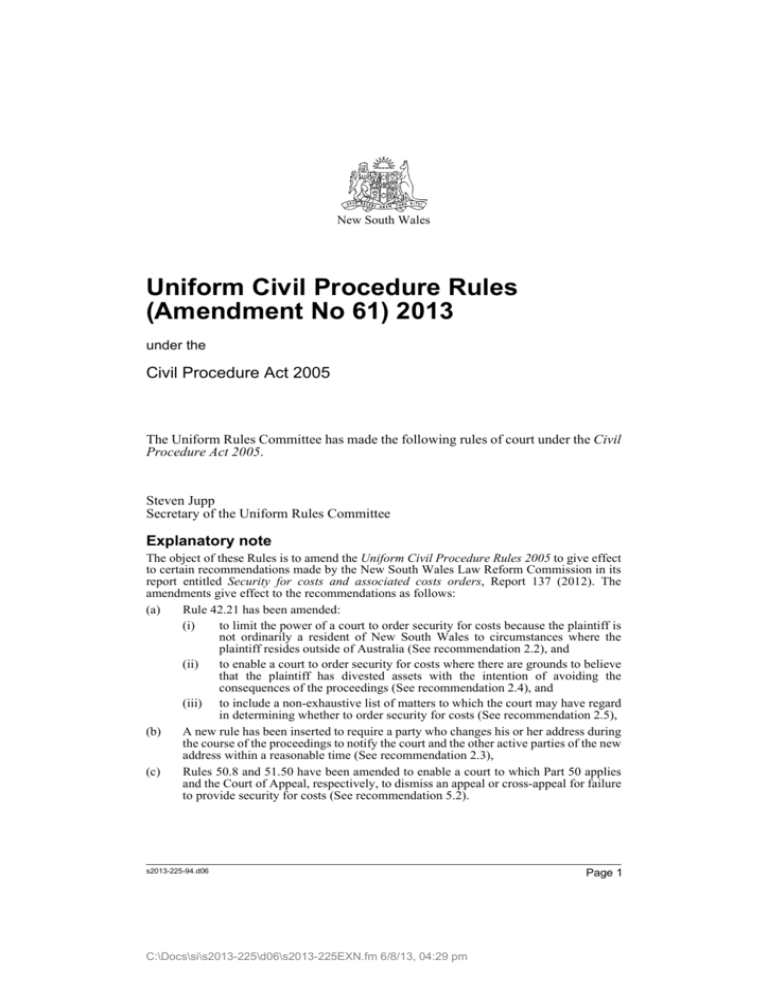 Uniform Civil Procedure Rules Amendment No 61 2013