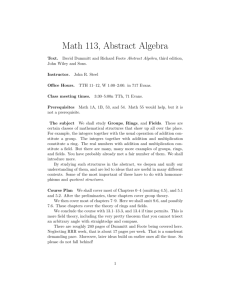 Math 113, Abstract Algebra