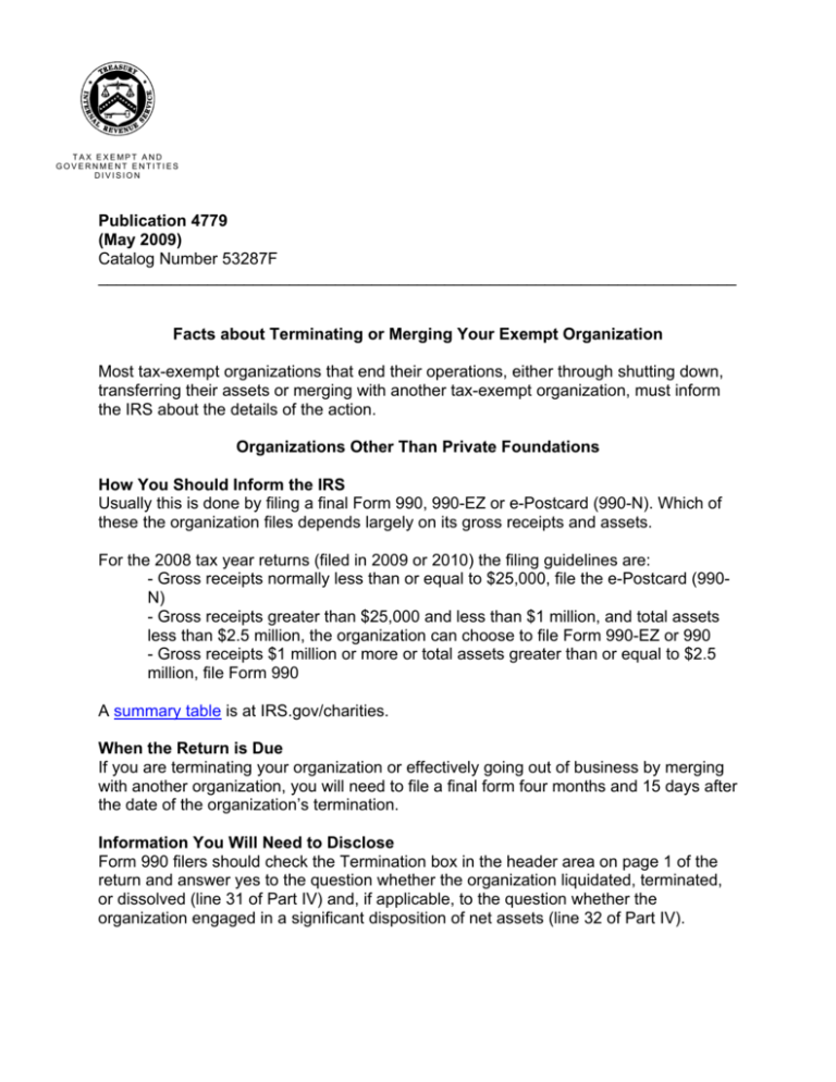 Facts about Terminating or Merging Your Exempt Organization