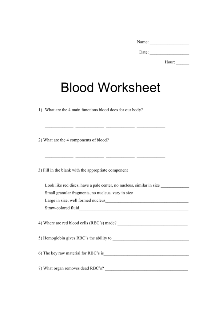 Blood Worksheet