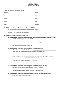 Unit 4: Transport Chapter 12: Blood Chapter Worksheet I. Aid to