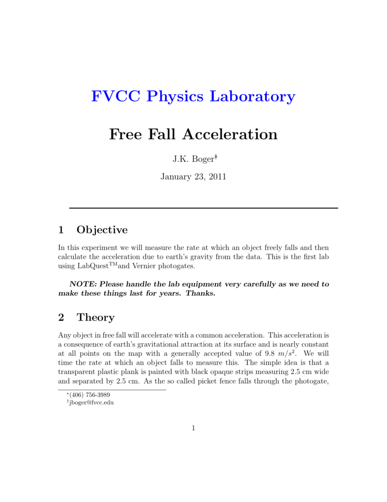 acceleration due to gravity lab report data using photogate