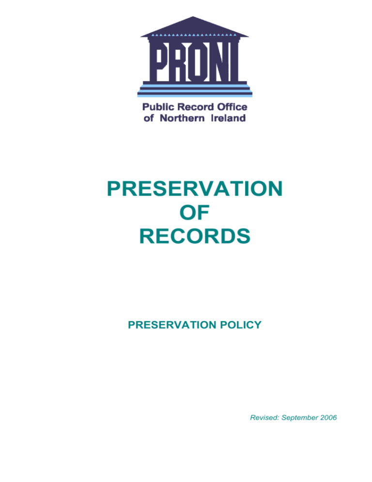 Preservation Of Records Preservation Policy
