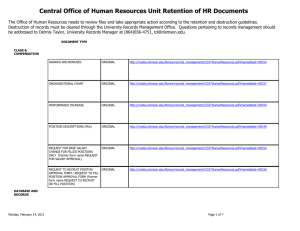 Central Office of Human Resources Unit Retention of HR Documents