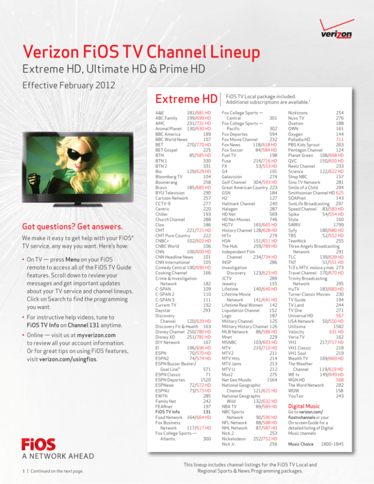 Printable FiOS TV Channel List