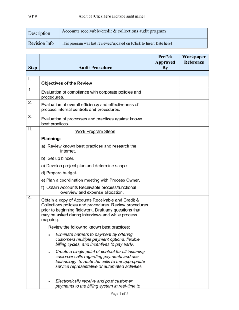 standard accounts receivable procedures