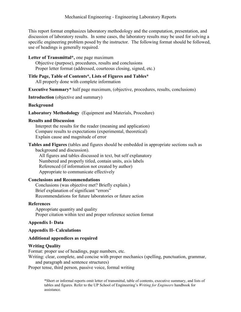 Mechanical Engineering - Engineering Laboratory Reports This Within Engineering Lab Report Template