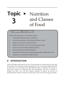X Nutrition and Classes of Food