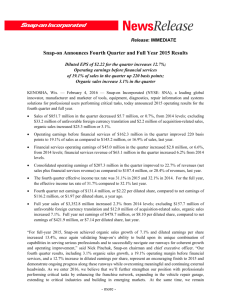 Snap-on Announces Fourth Quarter and Full Year 2015 Results