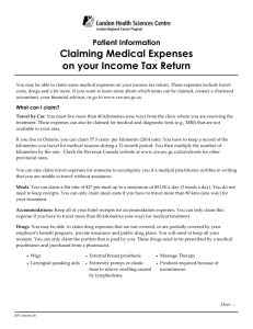 Patient Information Claiming Medical Expenses on your Income Tax