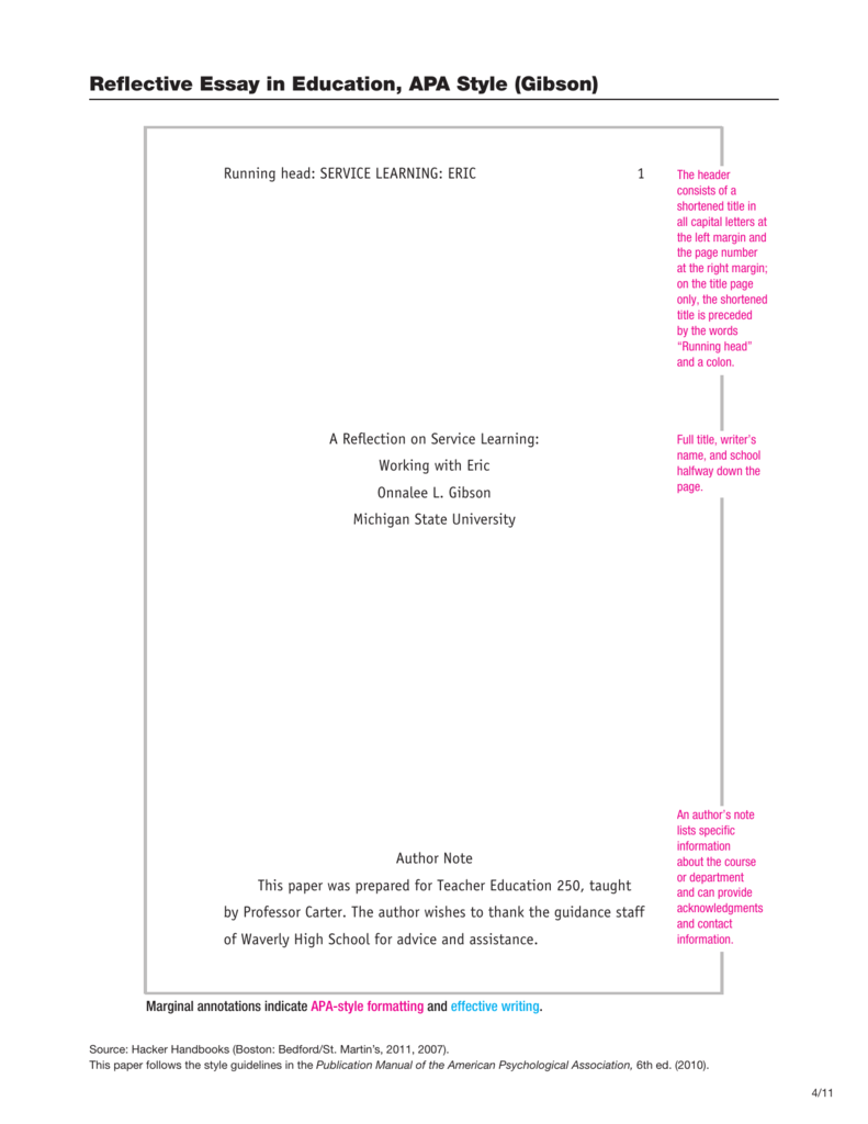 apa style reflective essay format