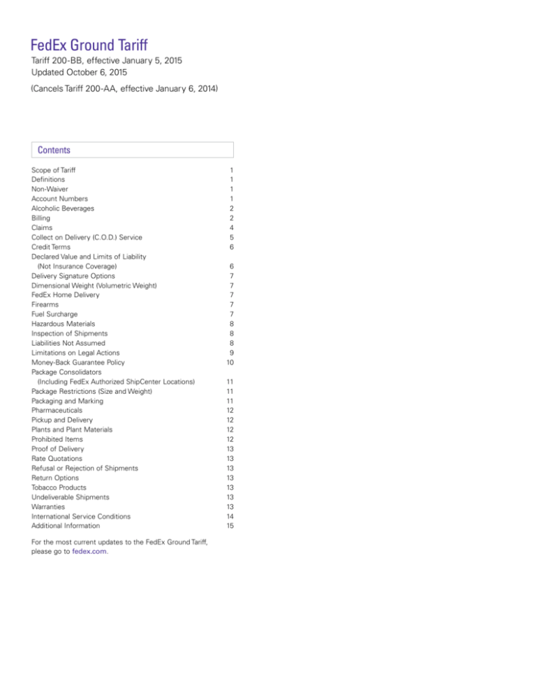 FedEx Ground Tariff 1