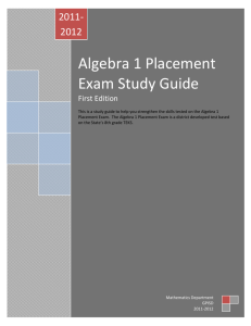 Algebra 1 Placement Exam Study Guide