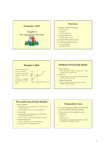 Economics 3030 Chapter 6 Overview Manager's Role Methods of