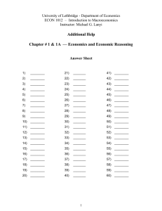Additional Help Chapter # 1 & 1A –– Economics and Economic