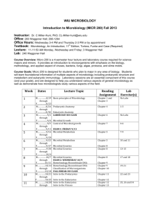 WIU MICROBIOLOGY Introduction to Microbiology (MICR 200) Fall