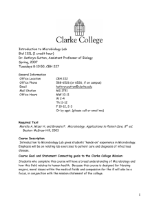 Introduction to Microbiology Lab Biol 132L (1 credit hour) Dr