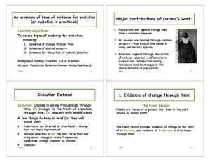 Major contributions of Darwin's work: Evolution Defined 1. Evidence