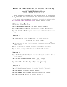 Errata for Vector Calculus, 5th Edition, 1st Printing Historical