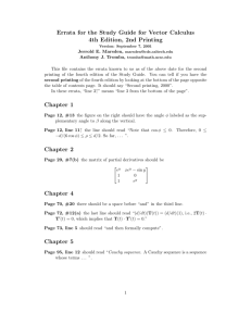 Errata for the Study Guide for Vector Calculus 4th Edition, 2nd