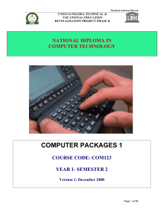 COM 123 Computer Packages1Theory BOOK