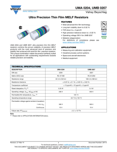 UMA 0204, UMB 0207 Ultra Precision Thin Film MELF Resistors