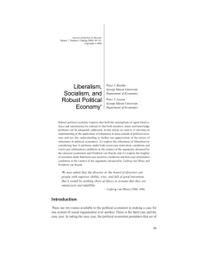 Liberalism, Socialism, and Robust Political Economy