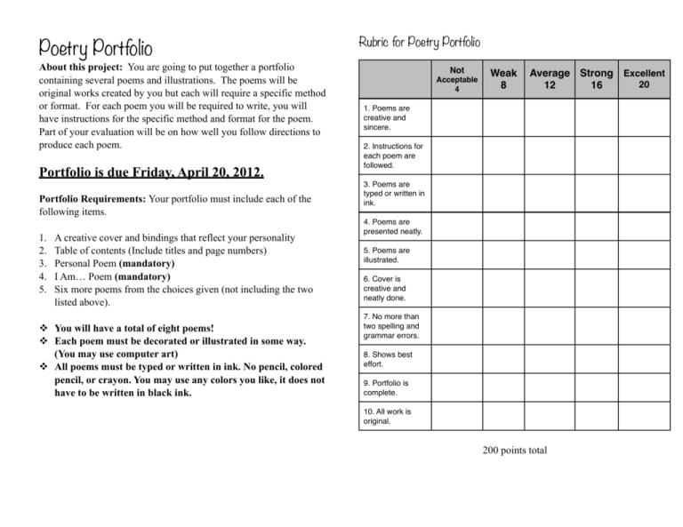Poetry Portfolio 8th 2012