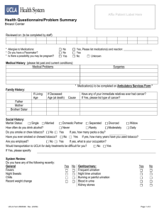 Health Questionnaire/Problem Summary