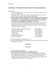 Chemistry Formal Laboratory Report Format Guidelines