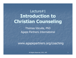 Lecture#1 Introduction To Christian Counseling