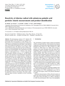 Reactivity of chlorine radical with submicron palmitic acid particles