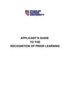 APPLICANT'S GUIDE TO THE RECOGNITION OF PRIOR LEARNING