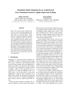 Translation model adaptation for an Arabic/French news translation