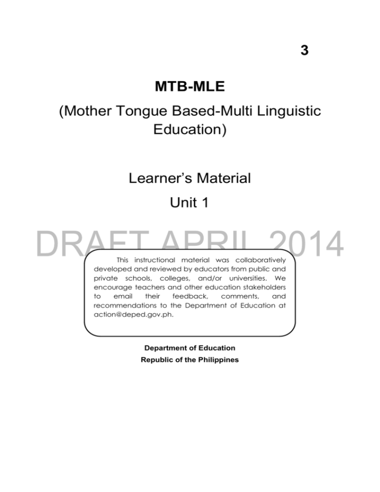 Ano Ang Kahulugan Ng Mother Tongue Based Multilingual Education