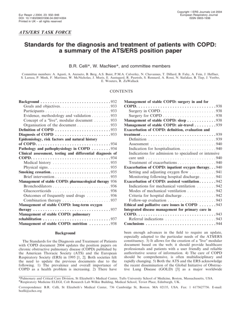 Standards For The Diagnosis And Treatment Of Patients With COPD: A