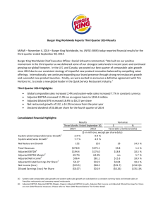 Burger King Worldwide Reports Third Quarter 2014 Results(PDF