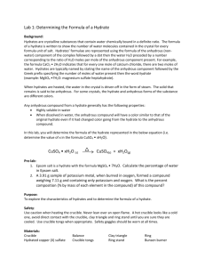 Lab 1: Determining the Formula of a Hydrate CuSO4 • xH2O (s)