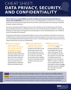 CHEAT SHEET: Data Privacy, Security, anD confiDentiality