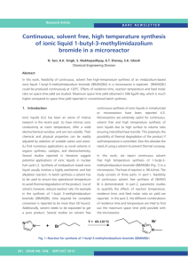 Continuous, solvent free, high temperature synthesis of ionic liquid 1