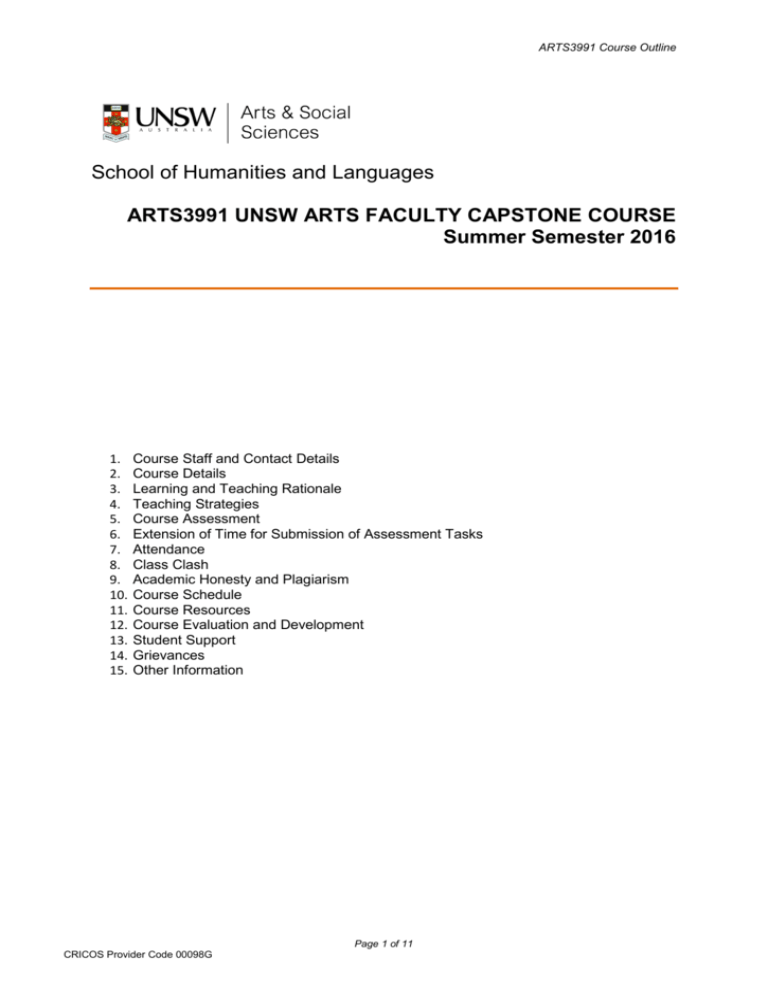 School of Humanities and Languages ARTS3991 UNSW ARTS