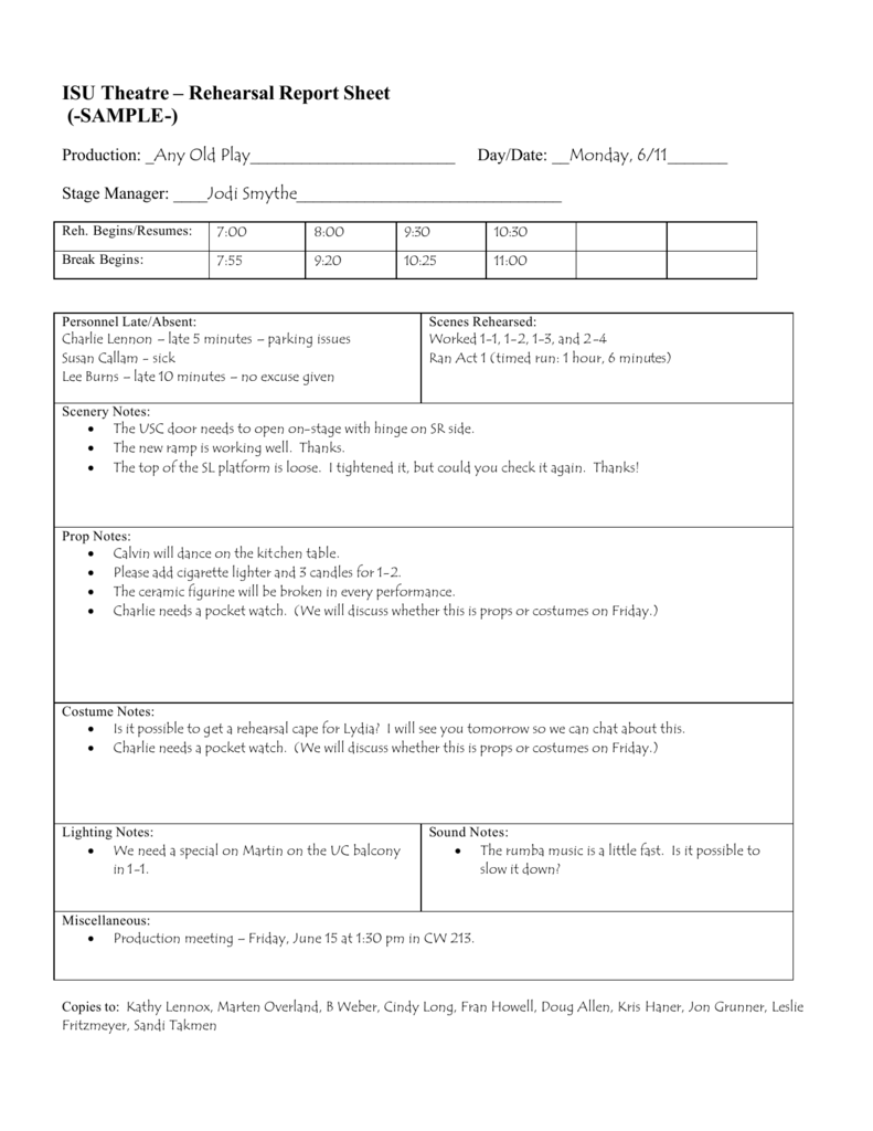 rehearsal report sample Pertaining To Rehearsal Report Template