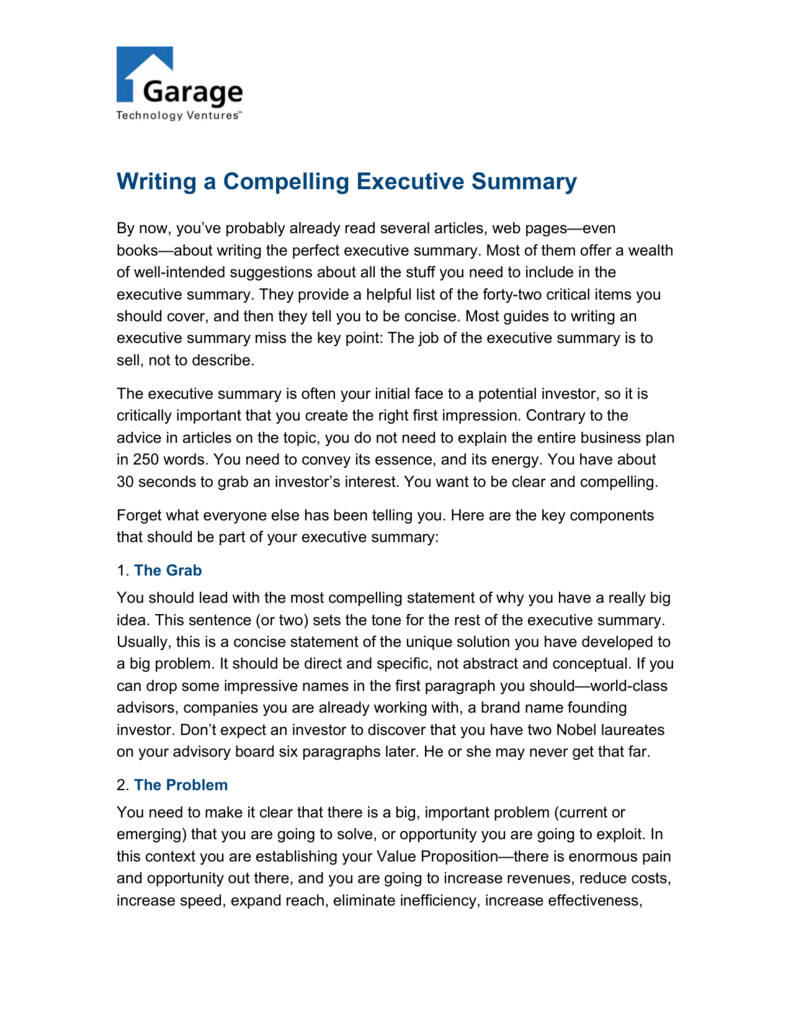 Writing a Compelling Executive Summary