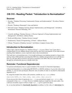 CIS 315 - Reading Packet: "Introduction to Normalization"