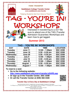 Summer 2013 TAG – YOU'RE IN! WORKSHOPS